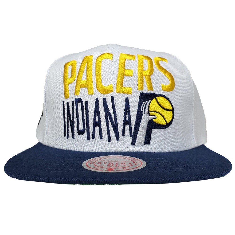 Indiana Pacers Mitchell & Ness NBA Snapback Hat Cap Team Logo White Navy NWT